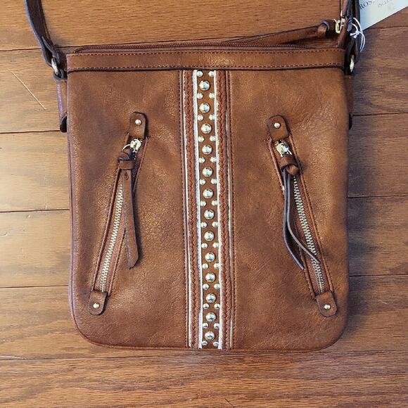 Charming Charlie Brown and Gold Crossbody Bag with Chain Detail NWT - Picture 3 of 16